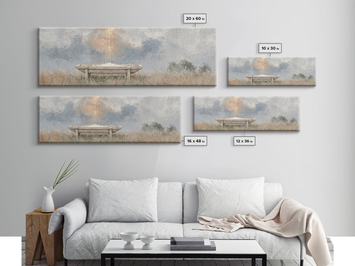 Starborn Manger | Framed Canvas Print | Christmas Wall Art | Christian Christmas Art | Panoramic Frame | Christian Art Canvas | Christmas A