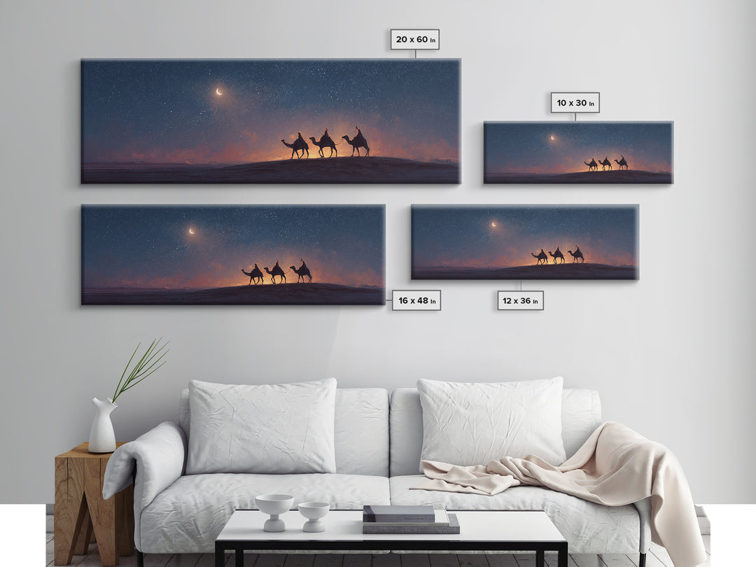Moonlit Pilgrims – Framed Canvas Print – Extra Wide Art – Christian Wall Art – Christian Art Canvas – Christmas Art – Modern Christian Art
