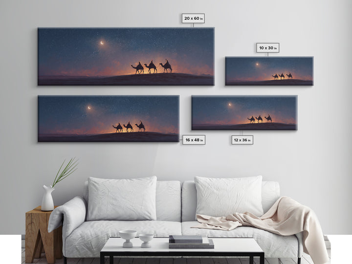 Moonlit Pilgrims – Framed Canvas Print – Extra Wide Art – Christian Wall Art – Christian Art Canvas – Christmas Art – Modern Christian Art