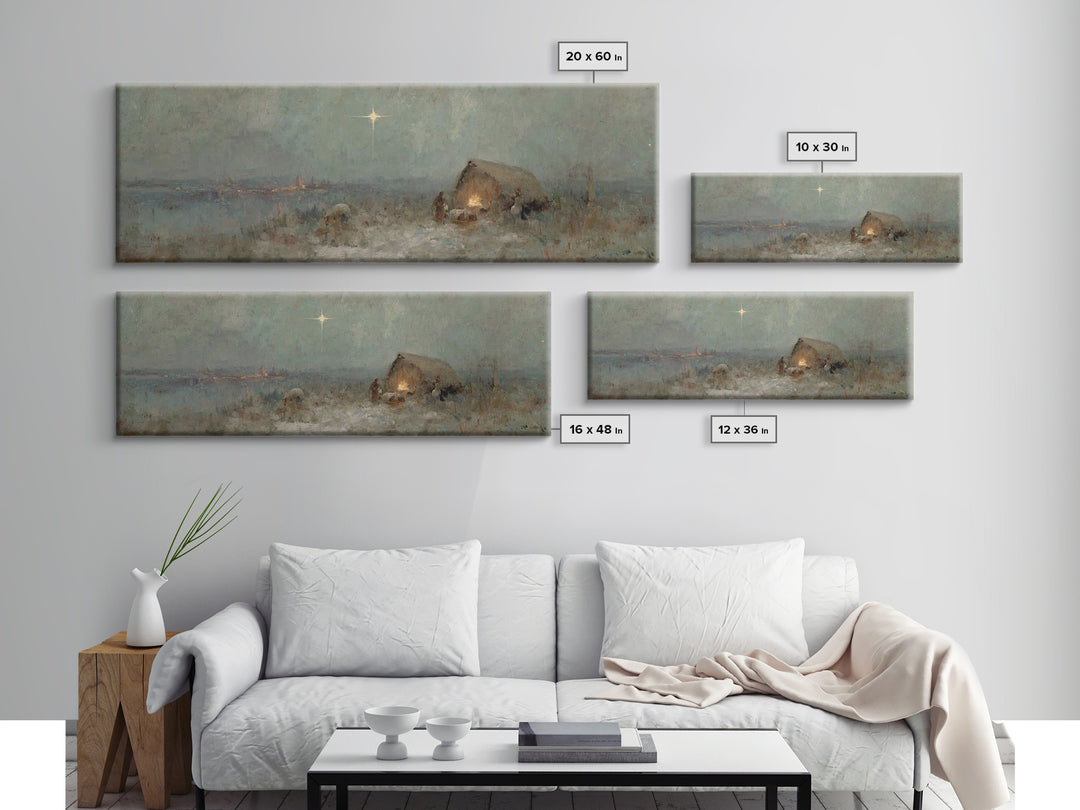 Silent Bethlehem, Framed Canvas Print, Panoramic Frame, Christian Christmas Art, Christmas Wall Art, Christian Art Canvas, Vintage Christma