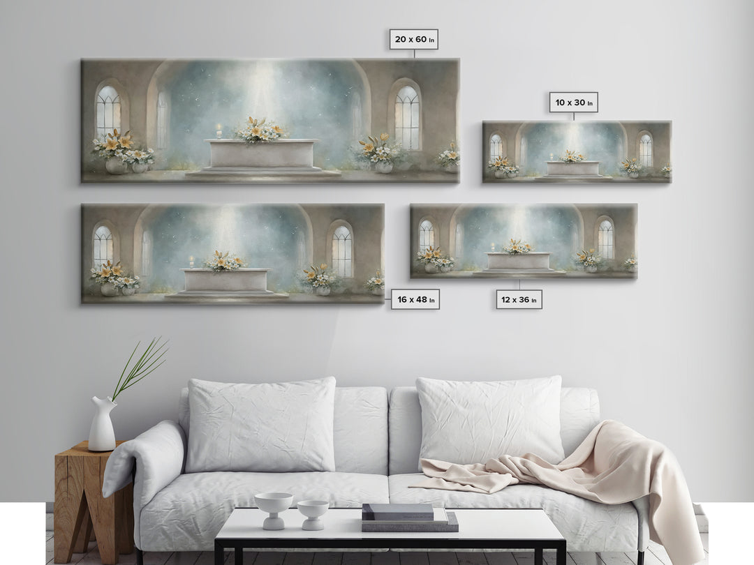 Radiant Sanctuary – Framed Canvas Print – Panoramic Frame – Christian Art Canvas – Christian Wall Art – Christmas Art – Christian Christmas