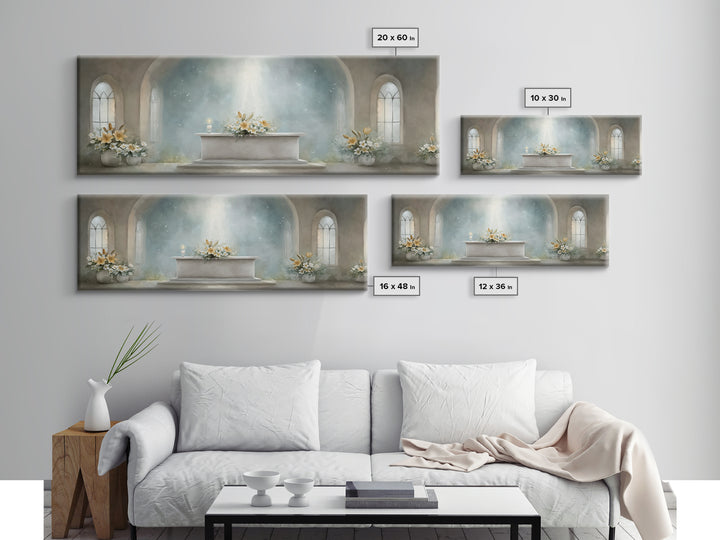 Radiant Sanctuary – Framed Canvas Print – Panoramic Frame – Christian Art Canvas – Christian Wall Art – Christmas Art – Christian Christmas