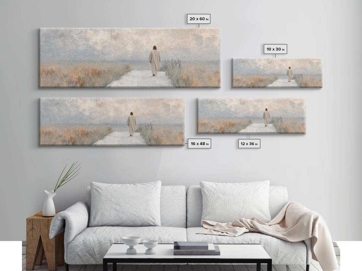 Pathway Of Peace – Framed Canvas Print – Jesus Painting – Christian Art Canvas – Christian Wall Art – Panoramic Art – Minimalist Christian