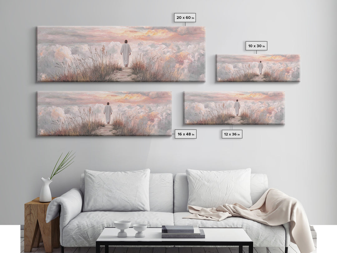 Cloudrise of Peace, Framed Canvas Print, Christian Wall Art, Christian Art Canvas, Jesus Painting, Panoramic Frame, Christian Christmas Art