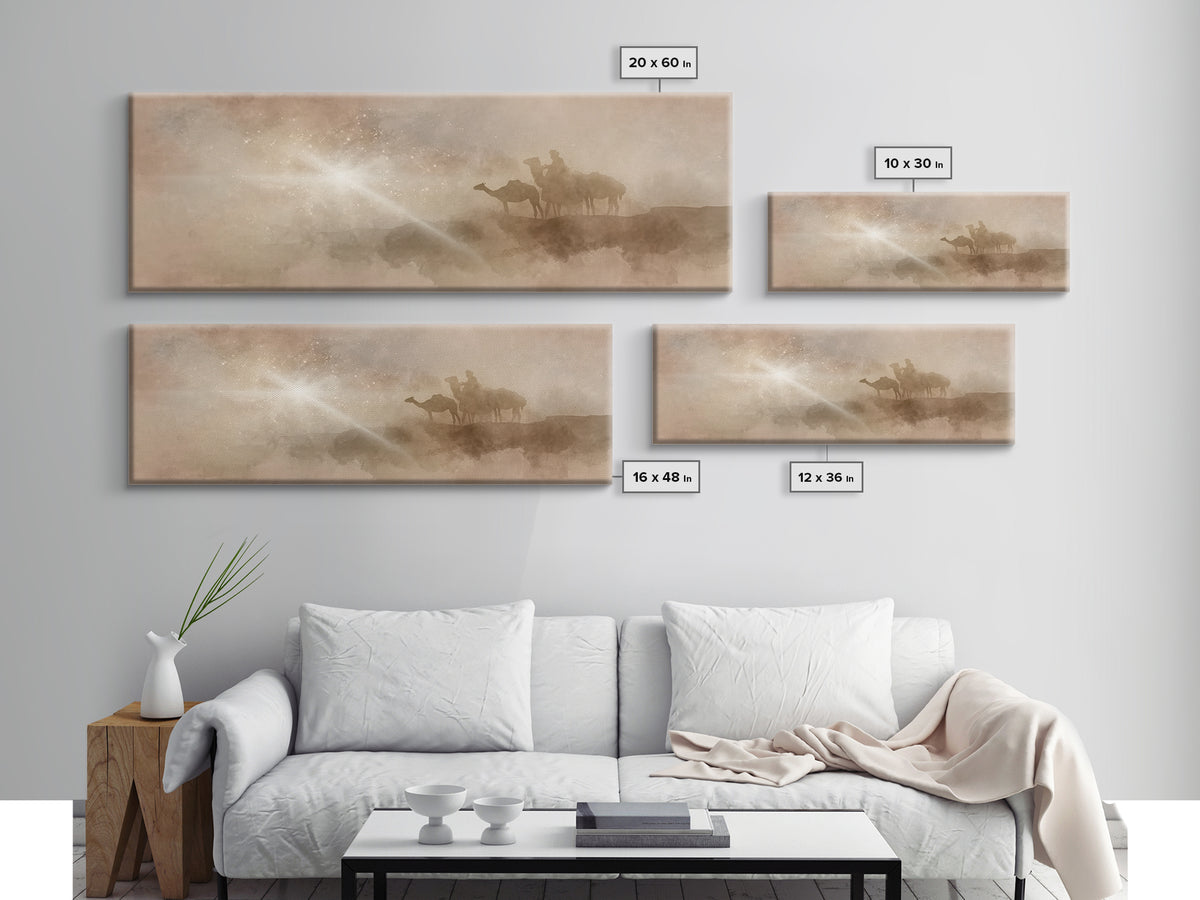 Desert Star Procession, Framed Canvas Print, Christian Wall Art, Panoramic Wall Art, Christmas Art, Christian Art Canvas, Jesus Painting