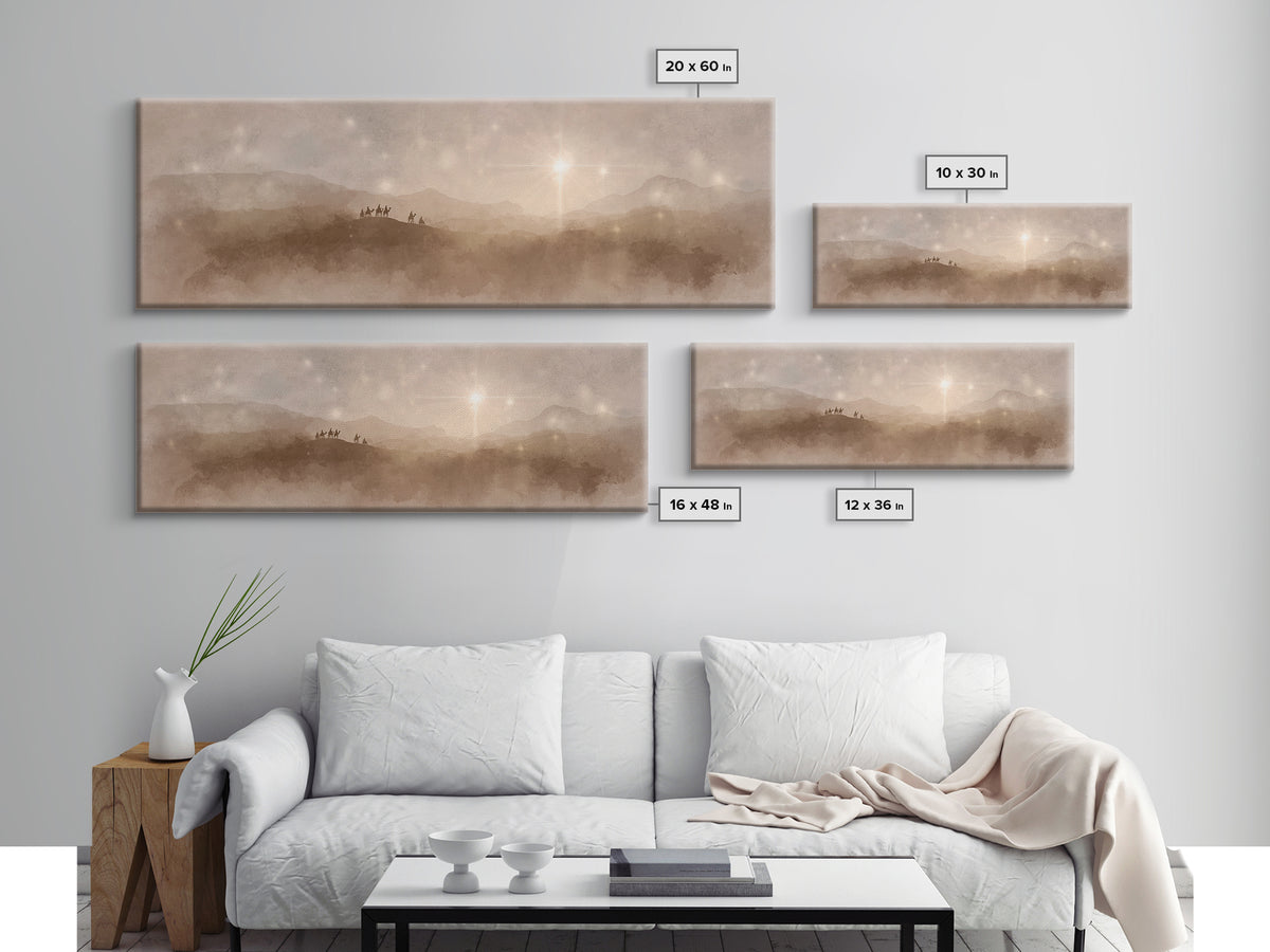 Midnight Caravan Sky | Framed Canvas Print | Panoramic Painting | Christian Art Canvas | Christmas Art | Christian Wall Art | Jesus Paintin