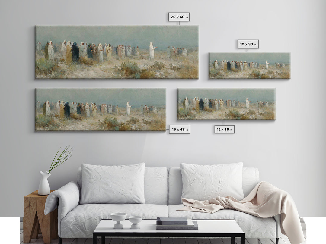 Sermon In The Wilderness, Framed Canvas Print, Panoramic Wall Art, Christian Art Canvas, Christian Painting, Modern Christian Art, Christia