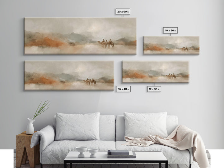 Soft Journey Glow – Framed Canvas Print – Panoramic Wall Art – Christian Art Canvas – Christian Christmas Art – Christian Wall Art – Jesus