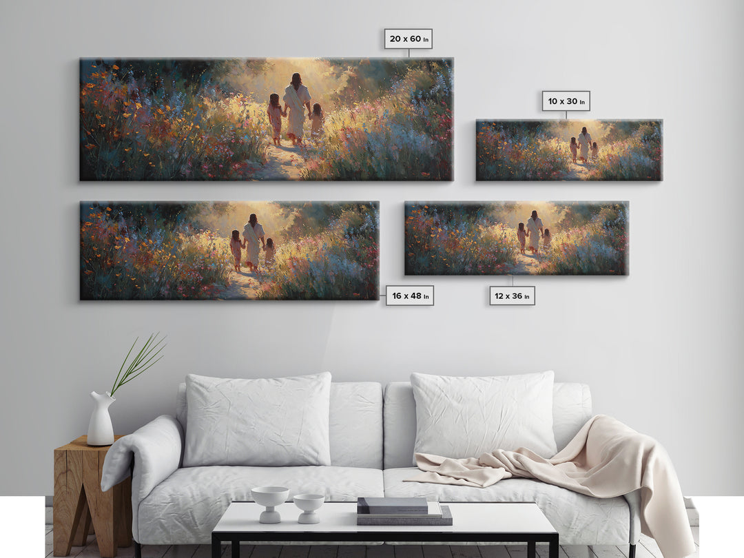 Heavenly Walk | Framed Canvas Print | Panoramic Frame | Christian Art Print | Jesus Christmas Art | Christian Decorations | Large Christian