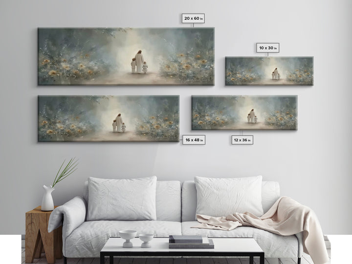 Golden Meadow Grace, Framed Canvas Print, Panoramic Wall Art, Christian Art Canvas, Jesus Painting, Christian Christmas Art, Christian Art