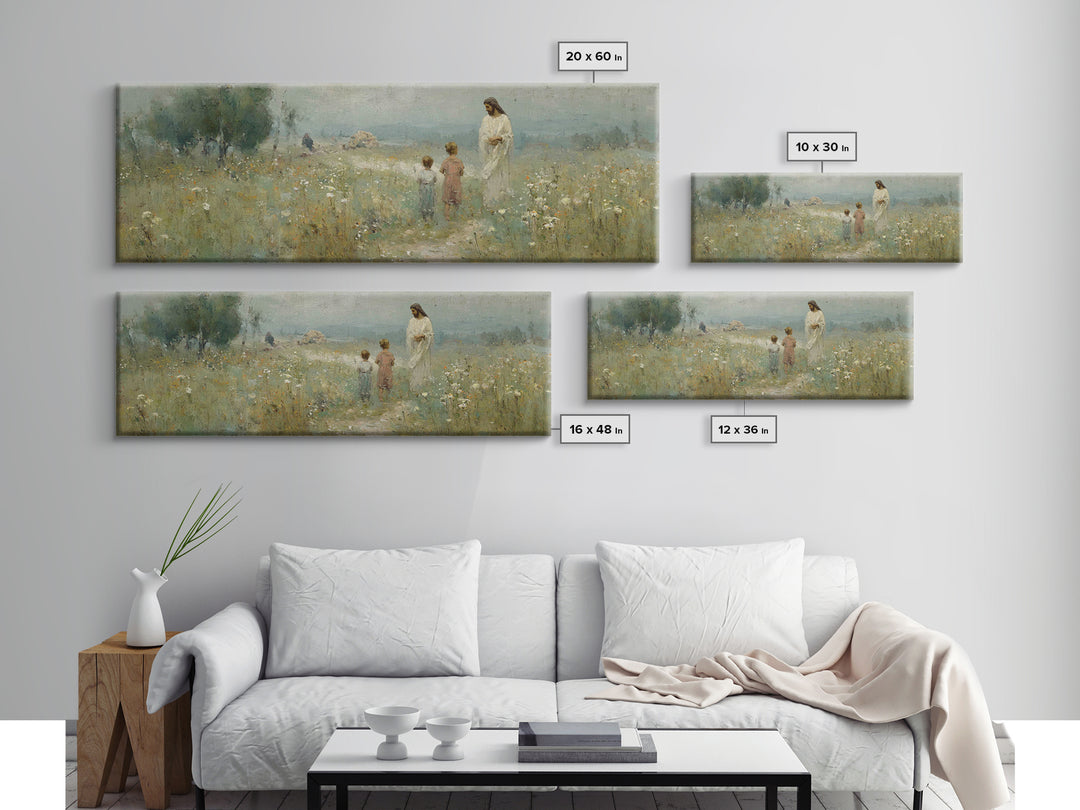 Promise In The Meadow – Framed Canvas Print – Panoramic Art – Christian Wall Art – Christian Art Canvas – Jesus Painting – Christian Art