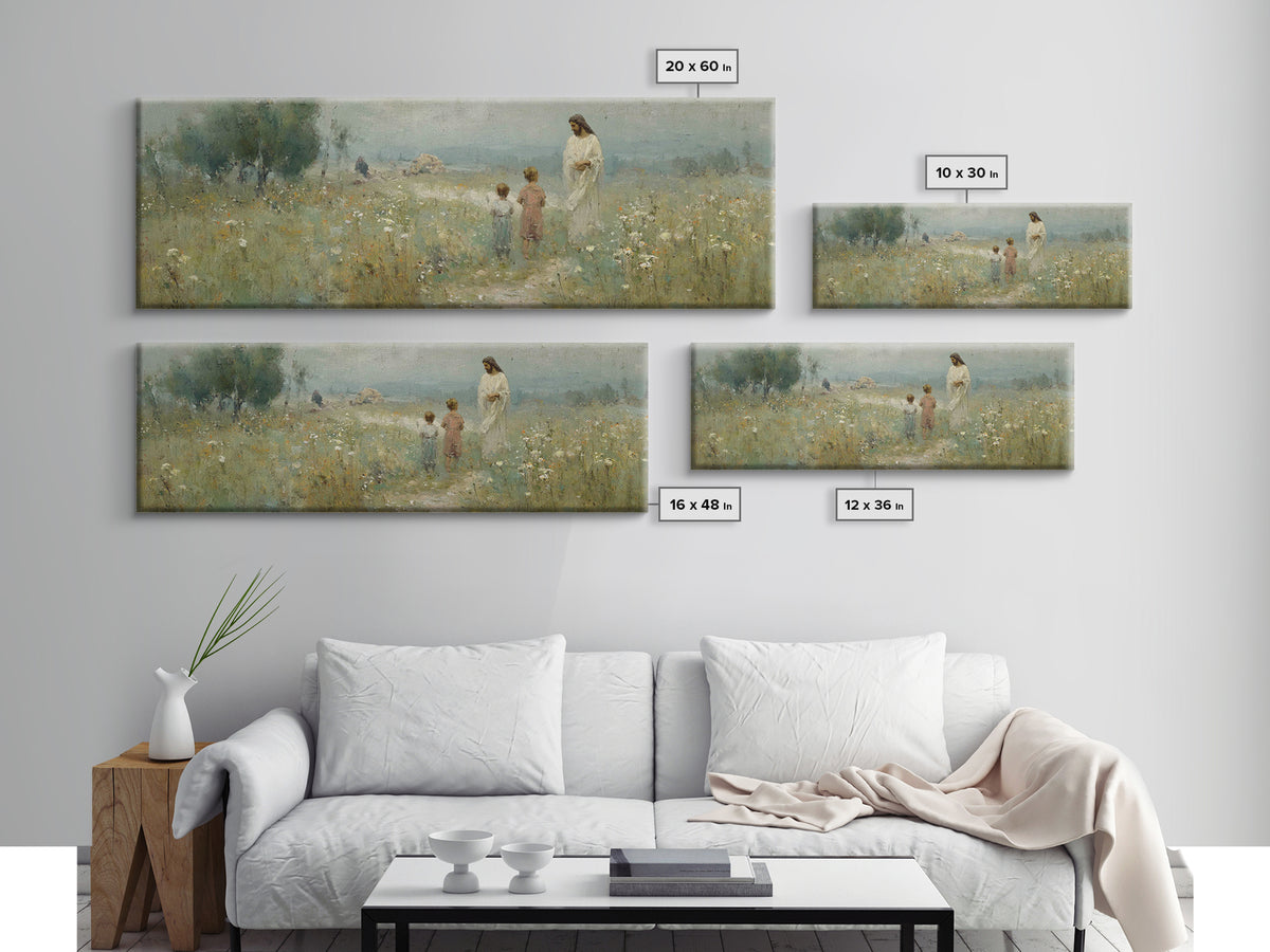 Promise In The Meadow – Framed Canvas Print – Panoramic Art – Christian Wall Art – Christian Art Canvas – Jesus Painting – Christian Art