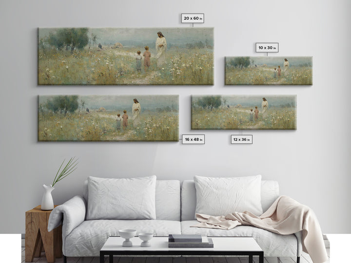 Promise In The Meadow – Framed Canvas Print – Panoramic Art – Christian Wall Art – Christian Art Canvas – Jesus Painting – Christian Art