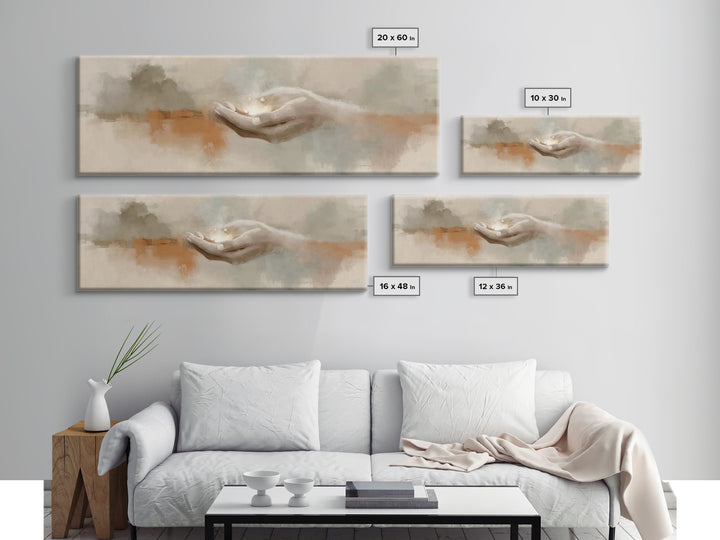 Grace In His Hands, Framed Canvas Print, Panoramic Wall Art, Christian Art Prints, Modern Christian Art, Jesus Art Print, Christian Decor