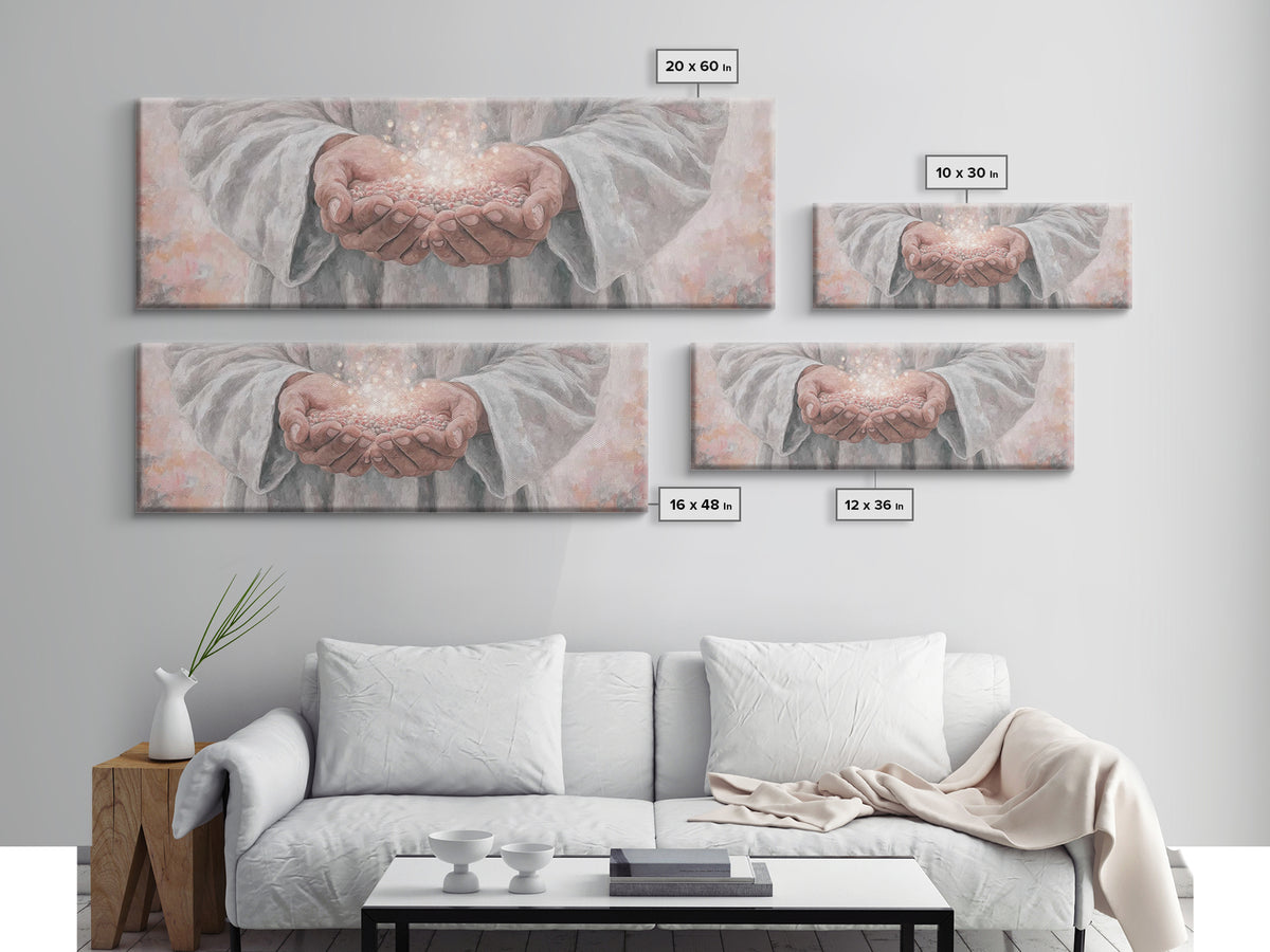 Light Of Giving – Framed Canvas Print – Panoramic Frame – Christian Art Canvas – Christian Wall Art – Jesus Christmas Art – Christian Gift
