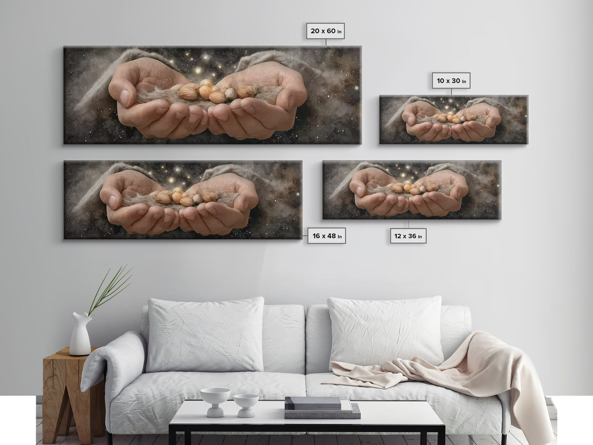 Celestial Offering – Framed Canvas Print – Panoramic Painting – Christian Wall Art – Jesus Art Print – Christian Art Canvas – Christmas Art
