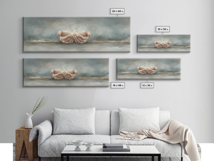 Miracle In His Hands | Framed Canvas Print | Panoramic Wall Art | Christian Art Canvas | Christian Gift | Jesus Painting | Modern Christian
