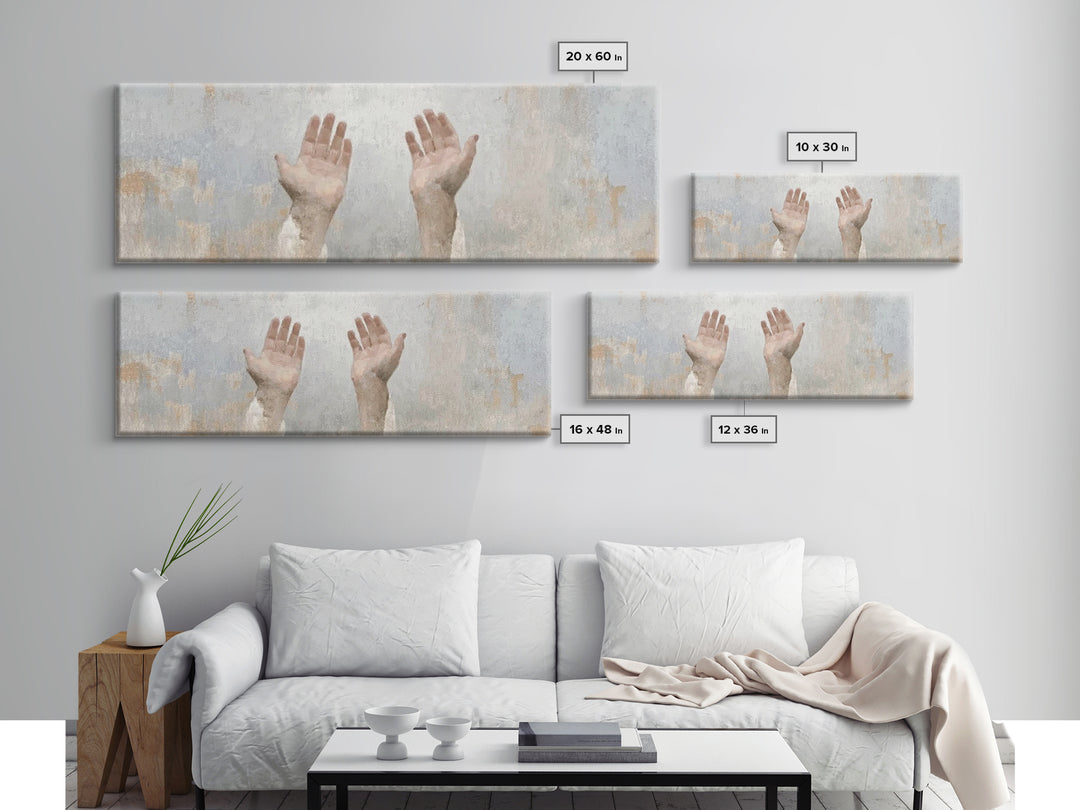 Hands Of Hope, Framed Canvas Print, Christian Art Canvas, Panoramic Wall Art, Christian Art Print, Christian Painting, Christian Gift