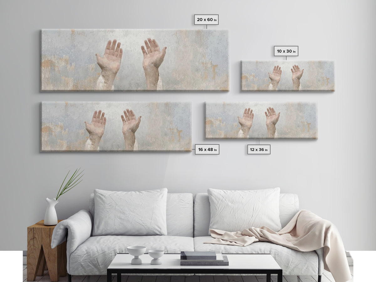 Hands Of Hope, Framed Canvas Print, Christian Art Canvas, Panoramic Wall Art, Christian Art Print, Christian Painting, Christian Gift