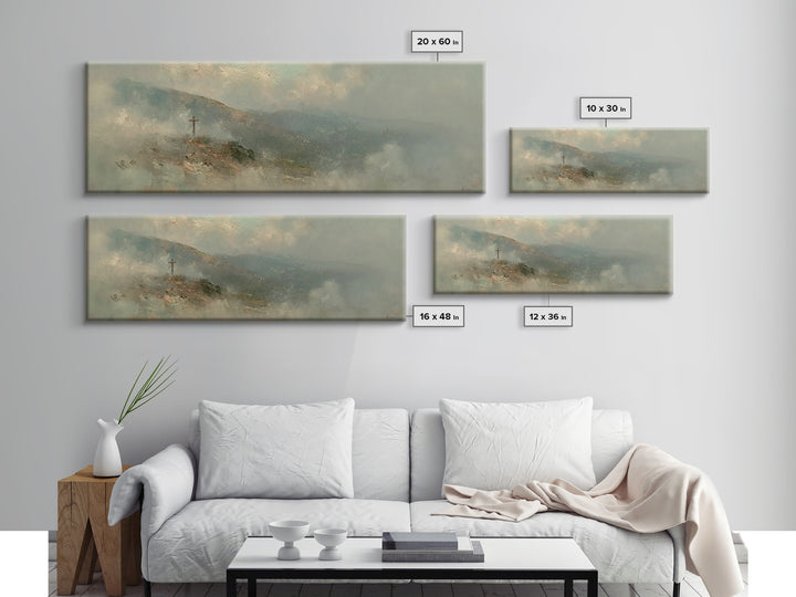 Sacred Summit, Framed Canvas Print, Christian Wall Art, Panoramic Print, Christian Art Canvas, Christian Painting, Christian Decoration
