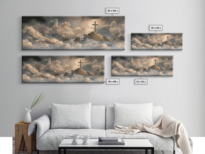 Summit Of Grace, Framed Canvas Print, Christian Art Canvas, Panoramic Art, Christian Wall Art, Moody Christian Art, Christian Gift Ideas