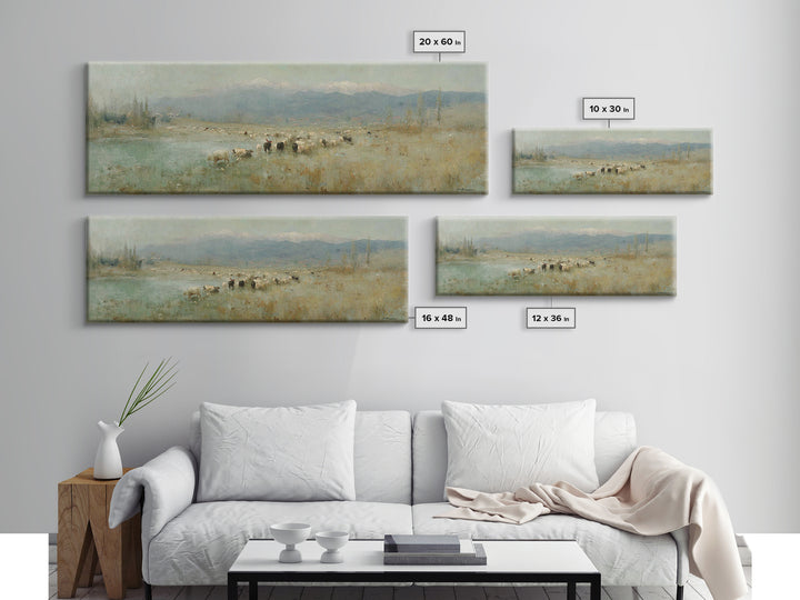 Shepherds At Dawn, Framed Canvas Print, Christian Wall Art, Panoramic Frame, Christian Art Canvas, Subtle Christian Art, Christian Home Dec