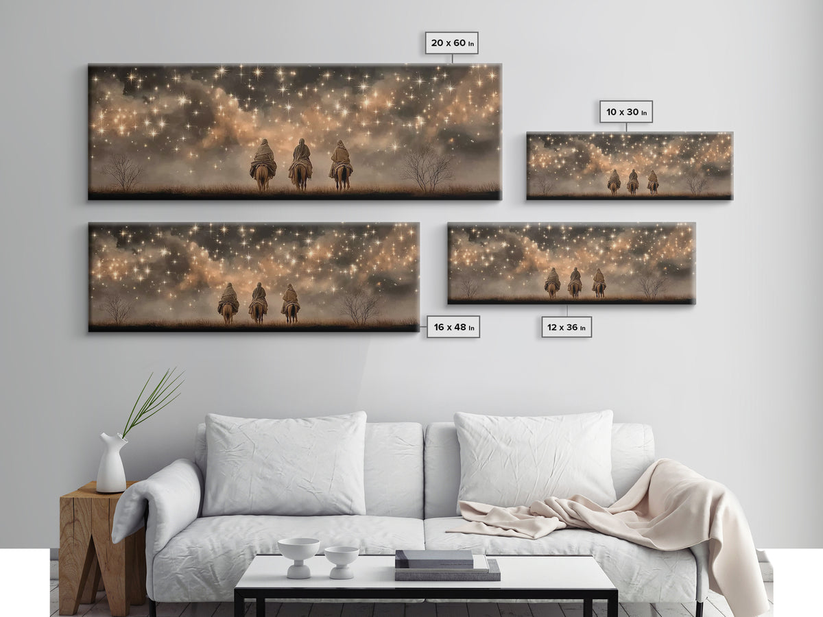 Celestial Heralds, Framed Canvas Print, Panoramic Wall Art, Christian Art Canvas, Christmas Art Work, Christian Painting, Christian Decorat