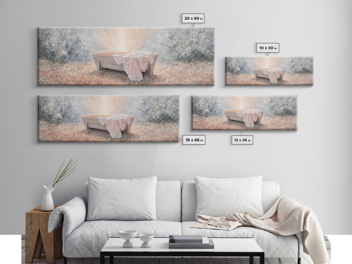 Radiant Manger Joy | Framed Canvas Print | Christian Art Canvas | Panoramic Wall Art | Christmas Wall Art | Christian Decor
