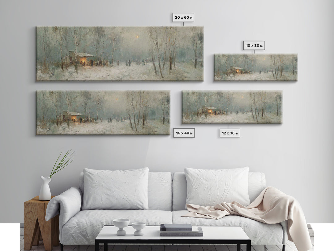 Winter Gathering Glow | Framed Canvas Print | Christian Wall Art | Panoramic Print | Christmas Art | Christian Gift Ideas