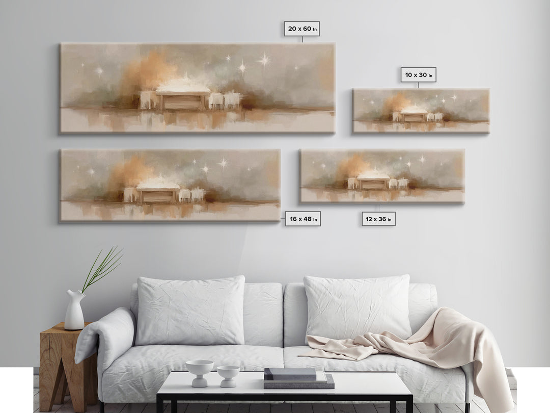 Holy Nativity Light, Framed Canvas Print, Christian Art Canvas, Panoramic Wall Art, Christmas Art, Christian Christmas Decor