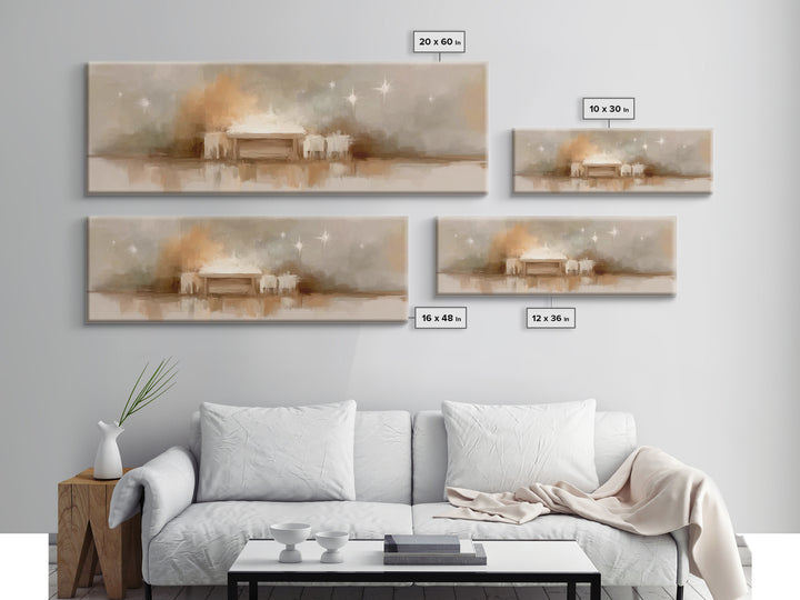 Holy Nativity Light, Framed Canvas Print, Christian Art Canvas, Panoramic Wall Art, Christmas Art, Christian Christmas Decor