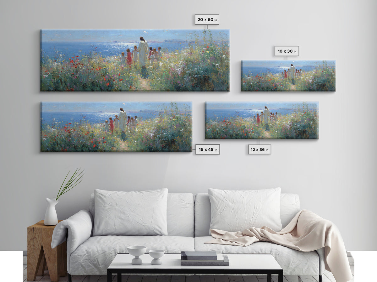 Gentle Dawn Presence | Framed Canvas Print | Christian Wall Art | Panoramic Painting | Christian Art Print | Jesus Painting