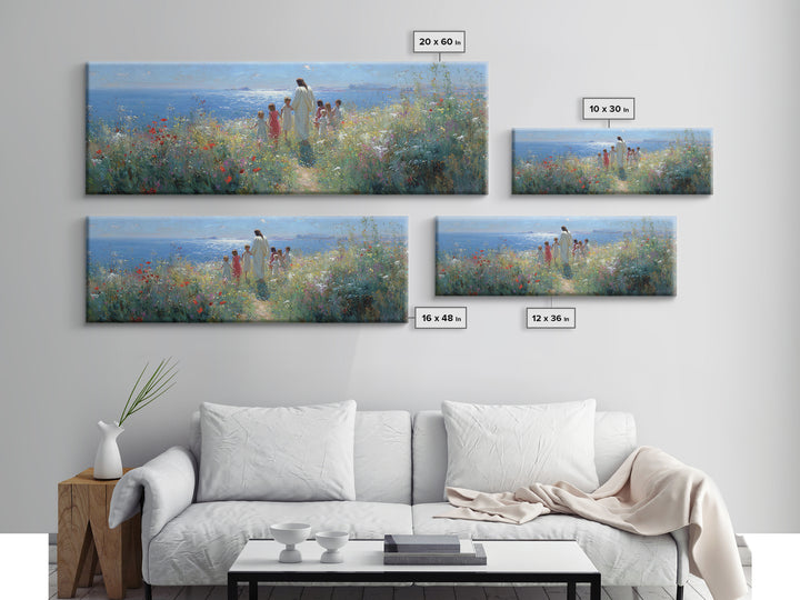 Gentle Dawn Presence | Framed Canvas Print | Christian Wall Art | Panoramic Painting | Christian Art Print | Jesus Painting