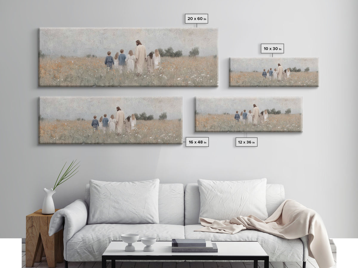Fields Of His Mercy – Framed Canvas Print – Christian Wall Art – Panoramic Art – Jesus Painting Canvas – Christian Gift Ideas