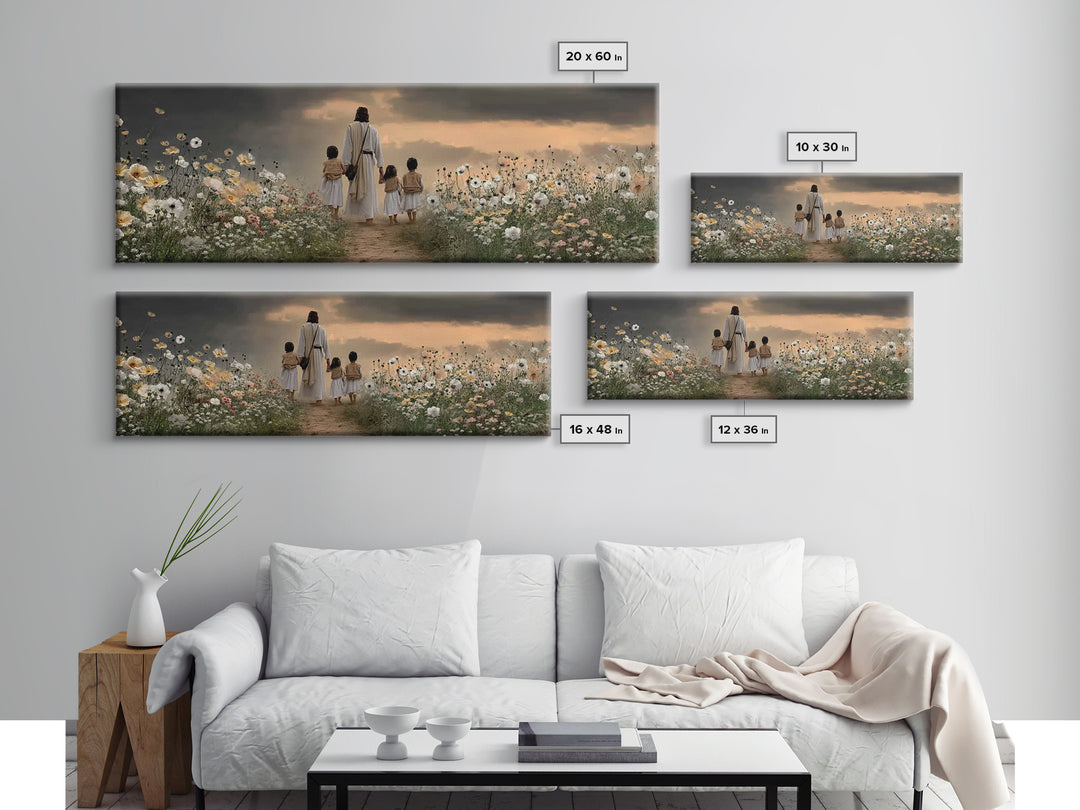 Children Of His Path, Framed Canvas Print, Panoramic Wall Art, Christian Art Canvas, Jesus Painting, Christian Decor For Home