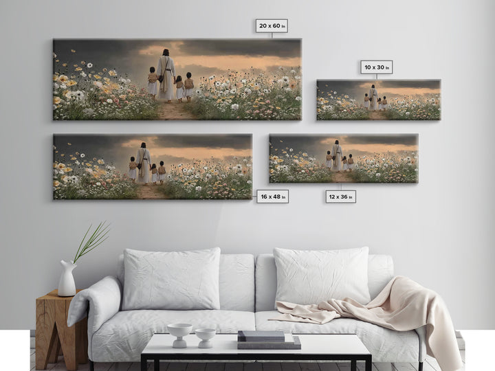 Children Of His Path, Framed Canvas Print, Panoramic Wall Art, Christian Art Canvas, Jesus Painting, Christian Decor For Home