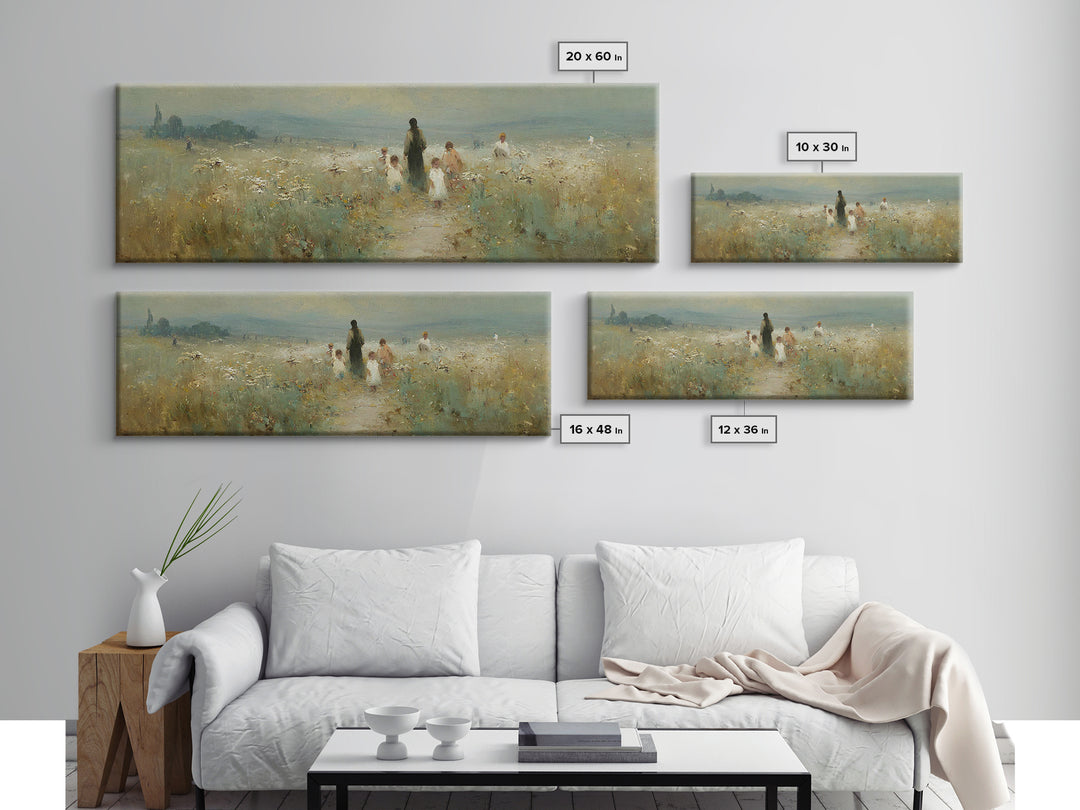 Meadow Of His Peace | Framed Canvas Print | Panoramic Art | Christian Art Canvas | Jesus Wall Art | Christian Painting