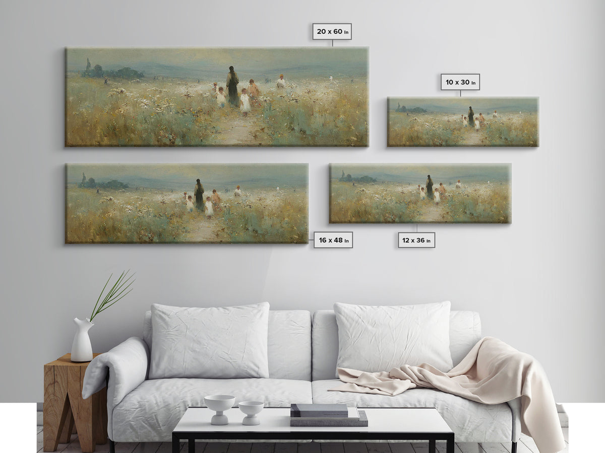 Meadow Of His Peace | Framed Canvas Print | Panoramic Art | Christian Art Canvas | Jesus Wall Art | Christian Painting