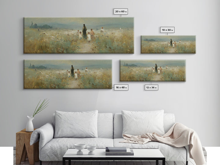 Meadow Of His Peace | Framed Canvas Print | Panoramic Art | Christian Art Canvas | Jesus Wall Art | Christian Painting
