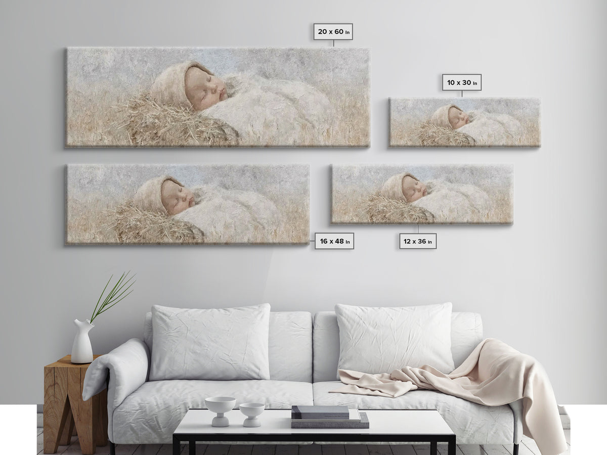 Holy Child Serenity – Framed Canvas Print – Panoramic Art – Christian Christmas Art – Christian Wall Art – Christmas Art Prints