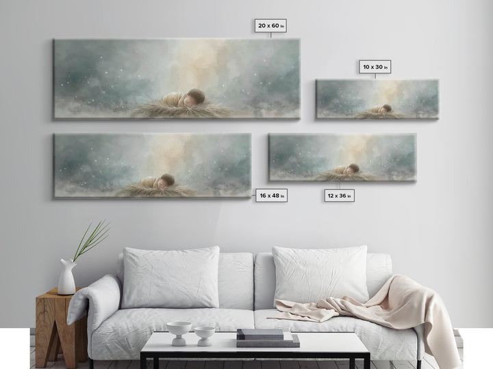 Heaven’s Gentle Gift – Framed Canvas Print – Panoramic Art – Christian Christmas Art – Christian Wall Art – Jesus Art Print