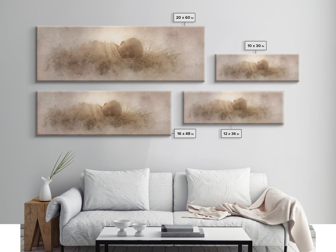 Sacred Infant Calm – Framed Canvas Print – Christian Christmas Art – Christian Art Canvas – Minimalist Christian Art – Panoramic Print – Ch