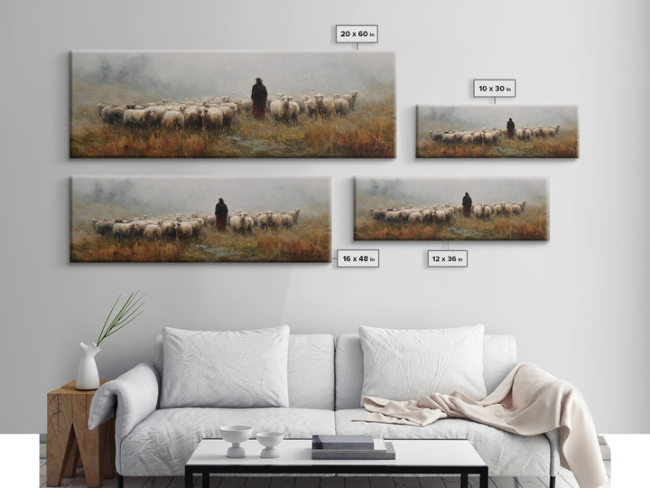 Fields Of His Care – Framed Canvas Print – Christian Art Print – Christian Wall Art – Jesus Painting – Panoramic Wall Art – Christian Chris