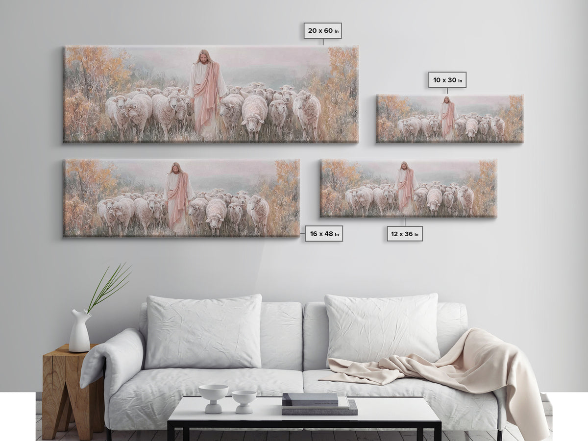 Pasture Of Mercy – Framed Canvas Print – Panoramic Wall Art – Christian Art Canvas – Jesus Painting – Christian Christmas
