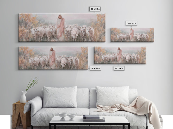 Pasture Of Mercy – Framed Canvas Print – Panoramic Wall Art – Christian Art Canvas – Jesus Painting – Christian Christmas