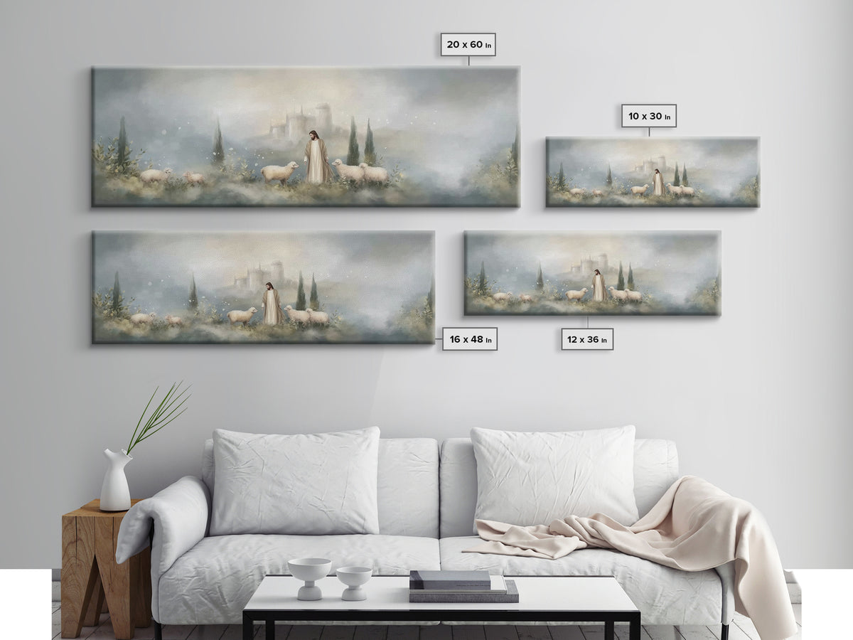 Fields Of Grace | Framed Canvas Print | Panoramic Painting | Christian Art Canvas | Jesus Wall Art | Christmas Art