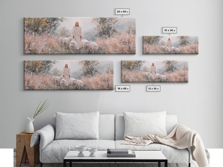 Everlasting Pasture, Framed Canvas Print, Panoramic Wall Art, Christian Art Canvas, Jesus Painting, Christmas Art