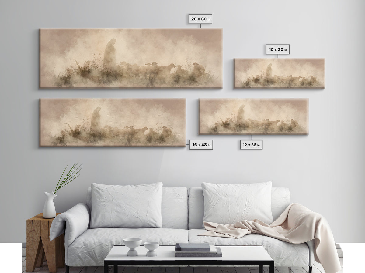 Light Of The Fold – Framed Canvas Print – Panoramic Painting – Christian Wall Art – Jesus Art Print – Christmas Art