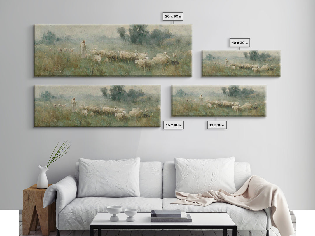Meadow Of Guidance | Framed Canvas Print | Panoramic Wall Art | Christian Art | Jesus Painting | Christmas Art