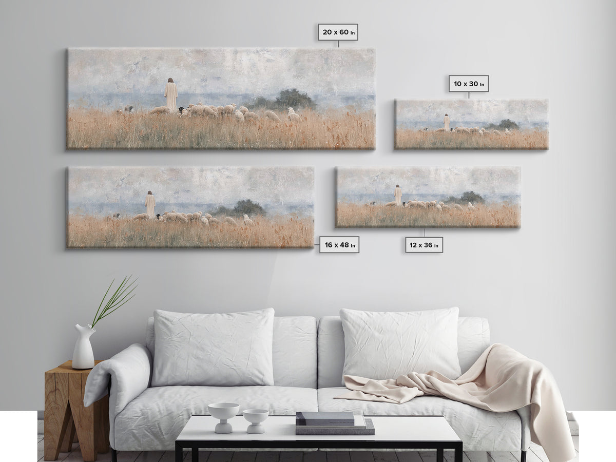 Fields Of Comfort, Framed Canvas Print, Panoramic Print, Christian Art Canvas, Jesus Painting, Christian Wall Art